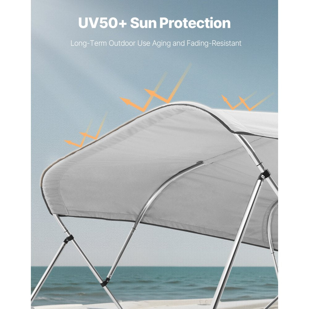 VEVOR 4 Bow Boat Bimini Tops 96"Lx(97"-103")W Awning Top Replacement Light Grey