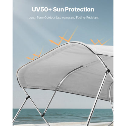 VEVOR 4 Bow Boat Bimini Tops 96"Lx(97"-103")W Awning Top Replacement Light Grey