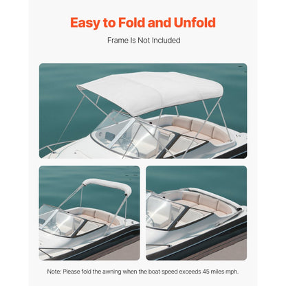 VEVOR 4 Bow Boat Bimini Tops 96"Lx(97"-103")W Awning Top Replacement Light Grey