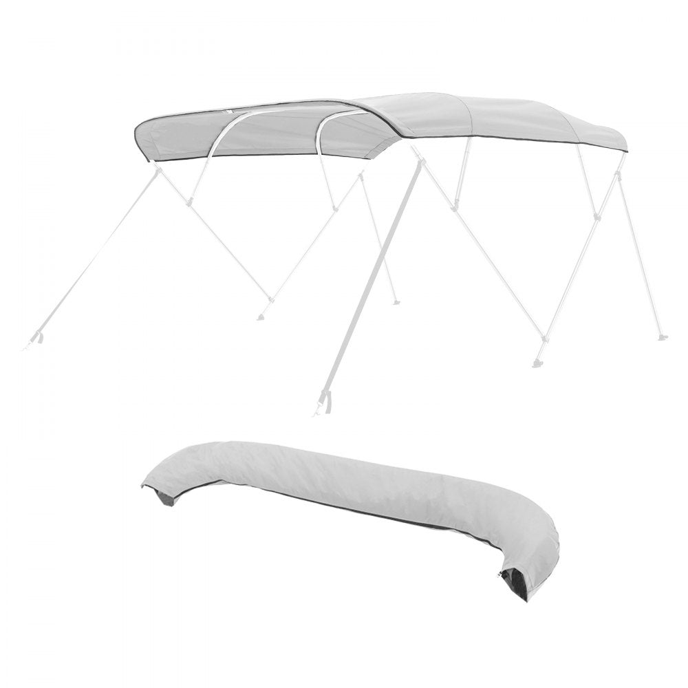 VEVOR 4 Bow Boat Bimini Tops 96"Lx(97"-103")W Awning Top Replacement Light Grey
