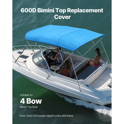 VEVOR 4 Bow Boat Bimini Tops 96"Lx(97"-103")W Awning Top Replacement Pacific Blue
