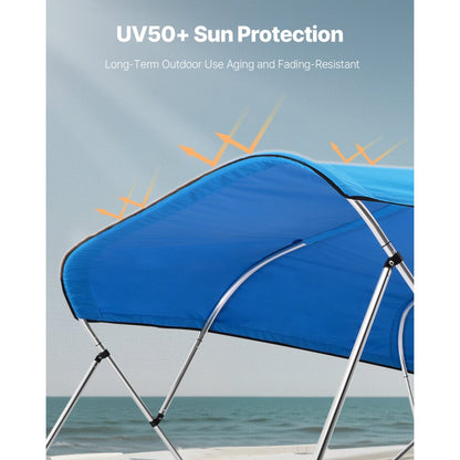 VEVOR 4 Bow Boat Bimini Tops 96"Lx(97"-103")W Awning Top Replacement Pacific Blue