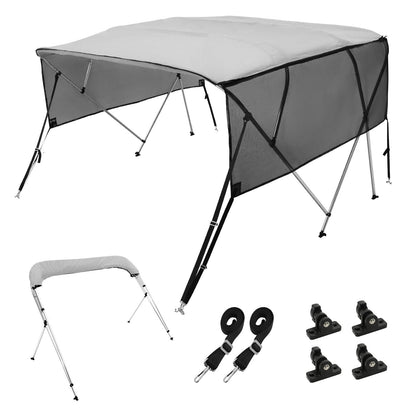 4-Bow Boat Canopy with Detachable Mesh Sides, 600D Polyester, Light Grey