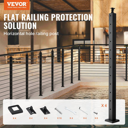 4-Pack Stainless Steel Cable Railing Posts, 106.7cm with Horizontal Holes, Black
