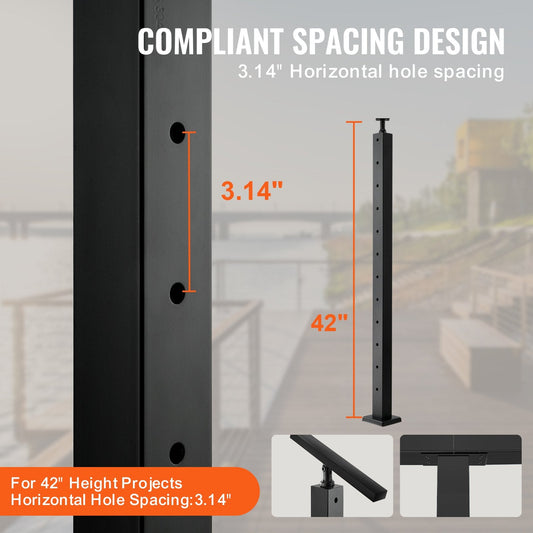 4-Pack Stainless Steel Cable Railing Posts, 106.7cm with Horizontal Holes, Black