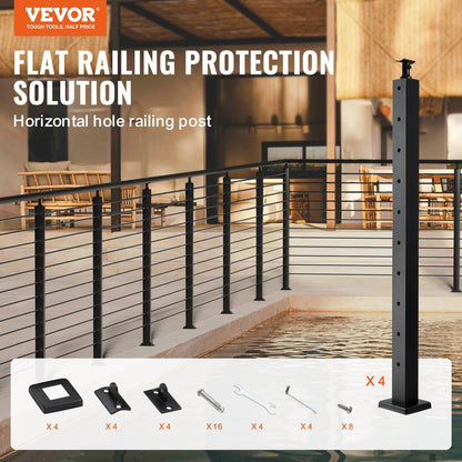 4-Pack Stainless Steel Cable Railing Posts, 91.4 cm, Black, Easy Install