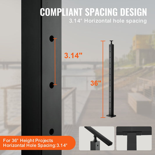 4-Pack Stainless Steel Cable Railing Posts, 91.4 cm, Black, Easy Install