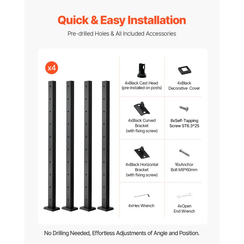 VEVOR Cable Railing Post 914x50x50mm In Horizontal-Hole Post 4JZLGZXHS914MY65M001V0