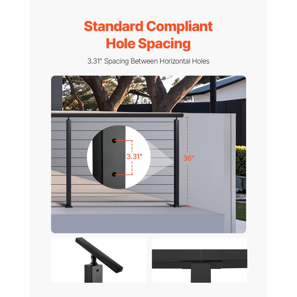 VEVOR Cable Railing Post 914x25x50 mm Horizontal-Hole