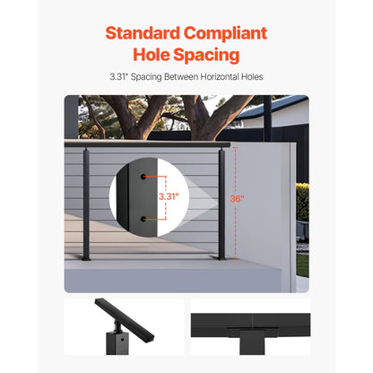 VEVOR Cable Railing Post 914x25x50 mm Horizontal-Hole