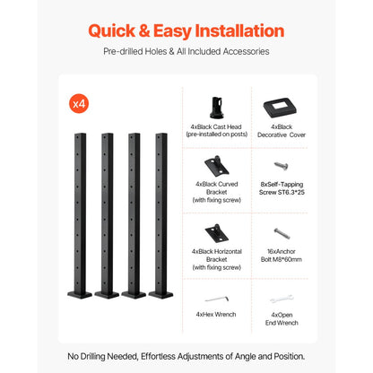 VEVOR Cable Railing Post 914x25x50 mm Horizontal-Hole