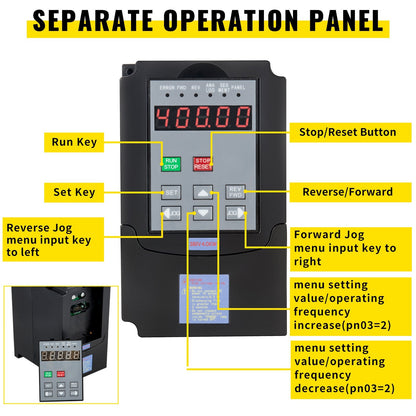 4KW 380V Variable Frequency Drive for Spindle Motor, 3-Phase, 5HP Control