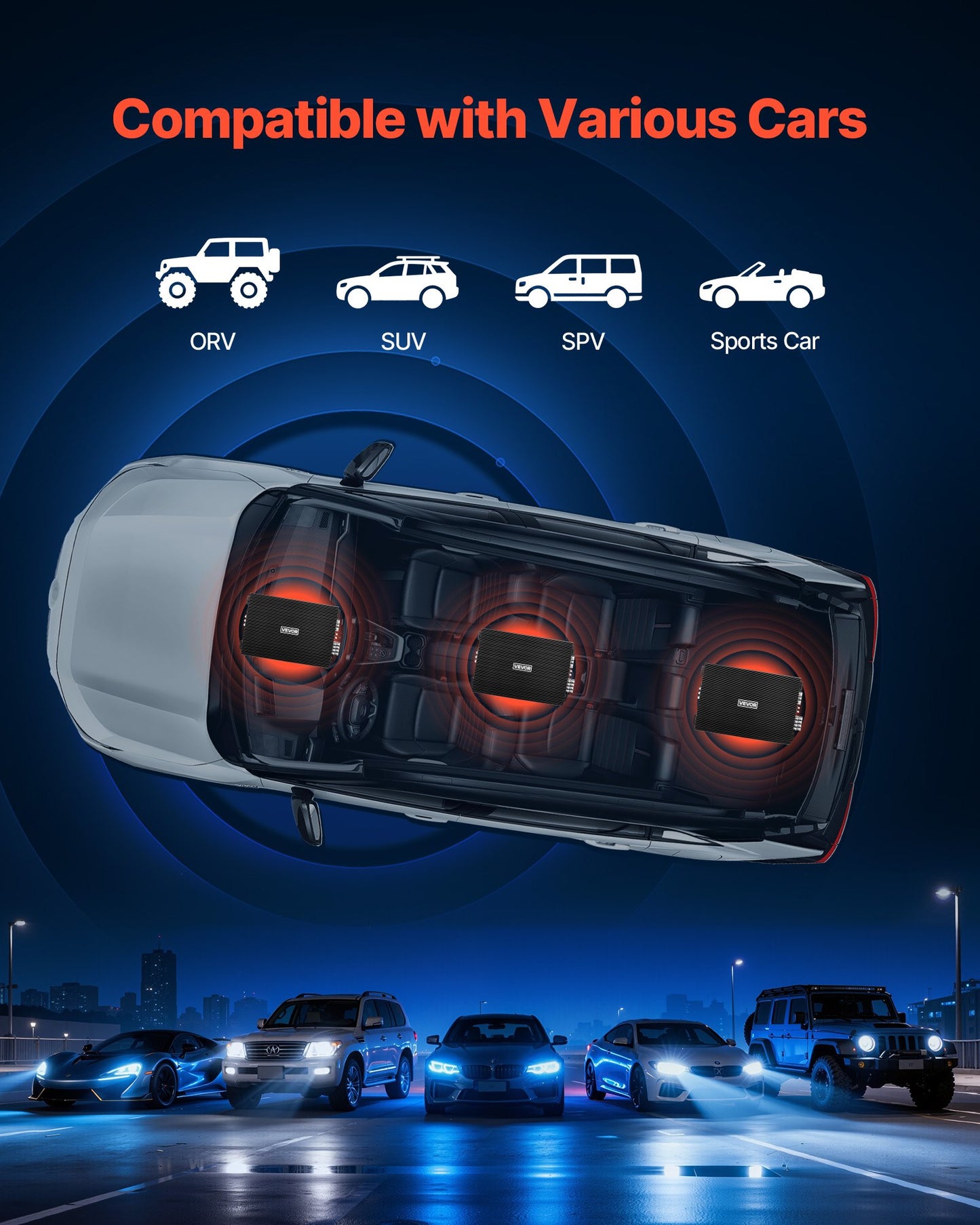 Car Audio Amplifier, 4-Channel Bridgeable Car Amplifier, Multichannel Class AB Stereo Amp, Max. 4 x 200W at 4 Ohms / 4 x 400W at 2 Ohms, High Output, for SUVs, Pickups, and Off-Road Vehicles