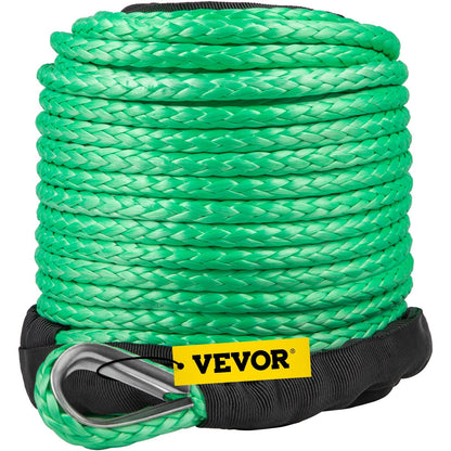 Green Synthetic Winch Rope, 0.79 cm x 30.48 m, 5.44 Ton Capacity, Durable & Lightweight