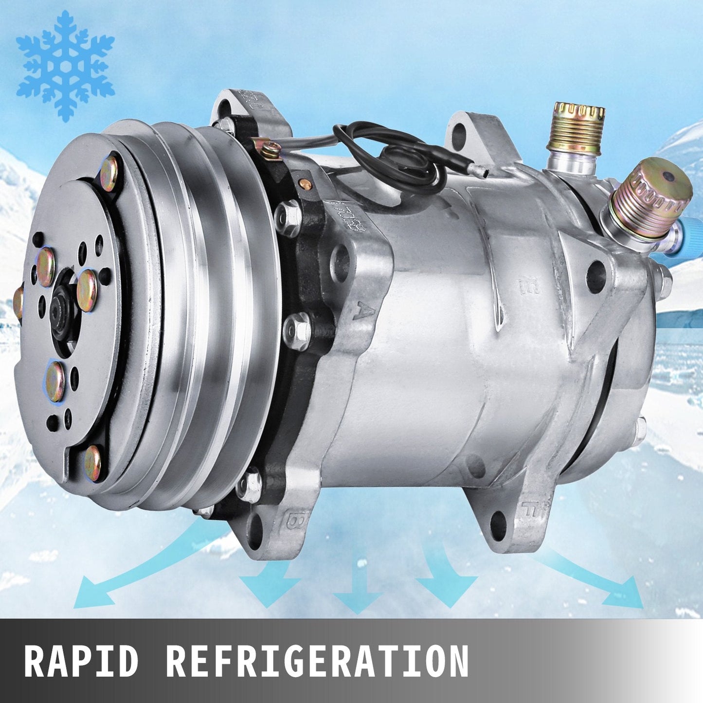 Air Conditioner Compressor Sanden 508 Style, Aluminum, 5 kg, 12V, Polished Finish
