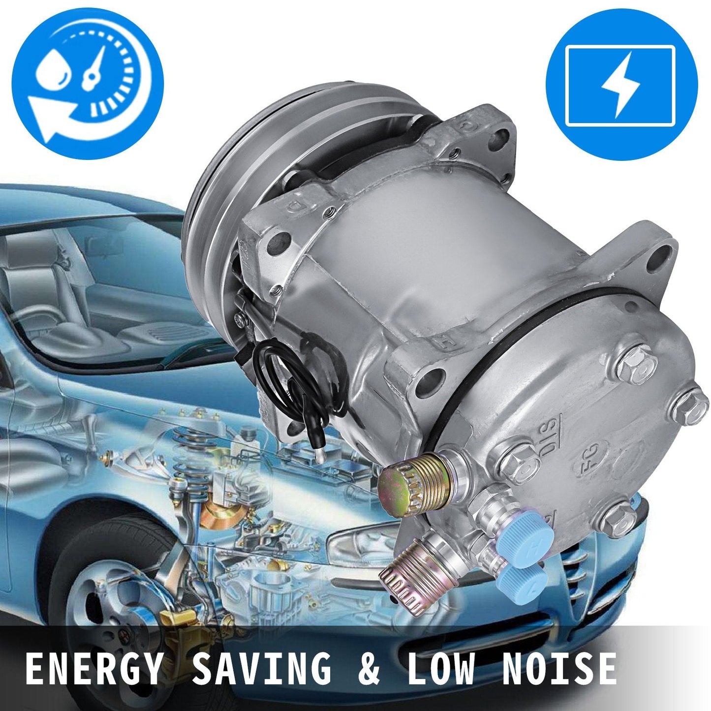 Air Conditioner Compressor Sanden 508 Style, Aluminum, 5 kg, 12V, Polished Finish