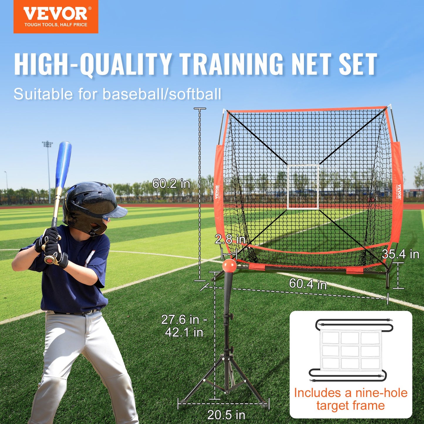 VEVOR 5x5 Baseball Softball Practice Net, Portable Baseball Training Net for Hitting