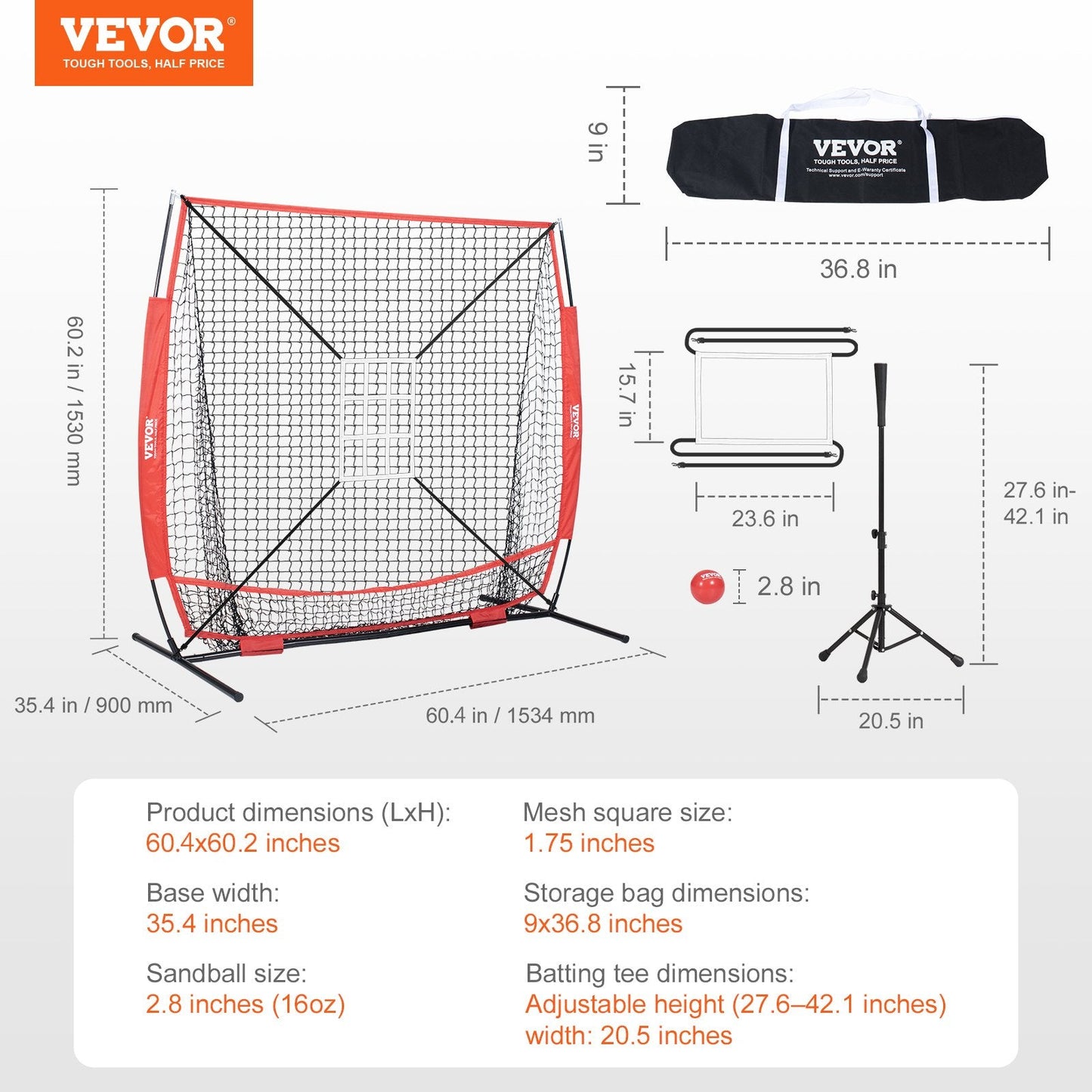 Portable 1.5x1.5m Baseball Softball Training Net with Accessories and Carry Bag
