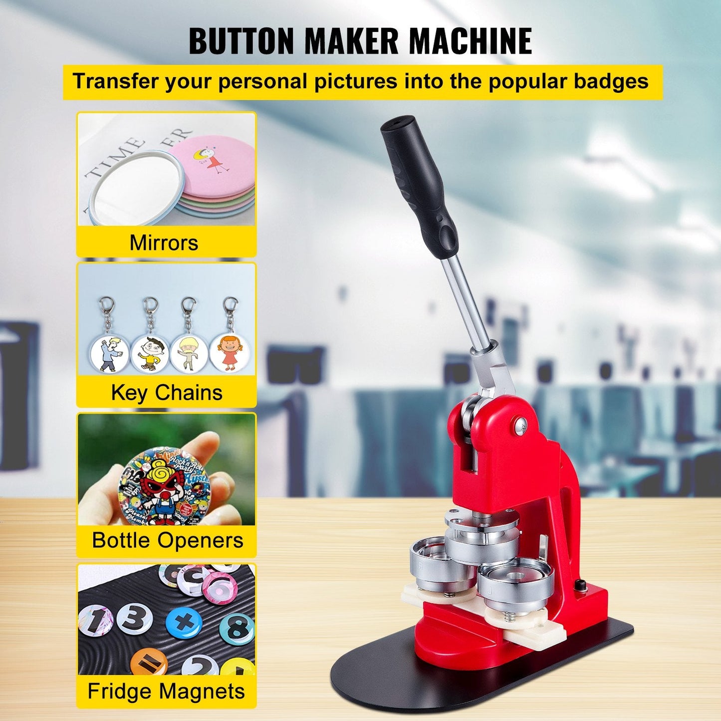 58mm Button & Badge Maker Machine with 500 Buttons, Heavy Duty & User-Friendly