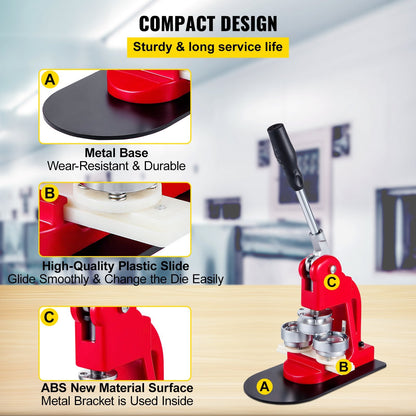 58mm Button & Badge Maker Machine with 500 Buttons, Heavy Duty & User-Friendly
