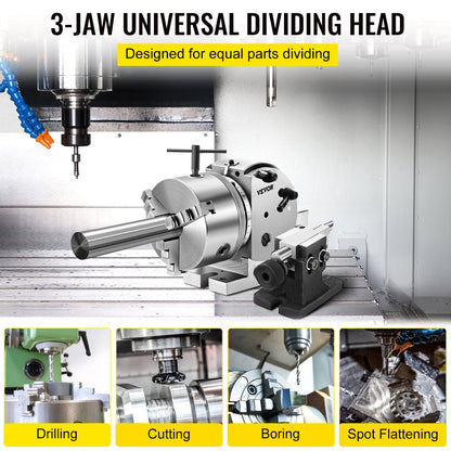 VEVOR BS-0 Dividing Head 5 Inch, Precision Dividing Head Set with 5" 3-jaw Chuck