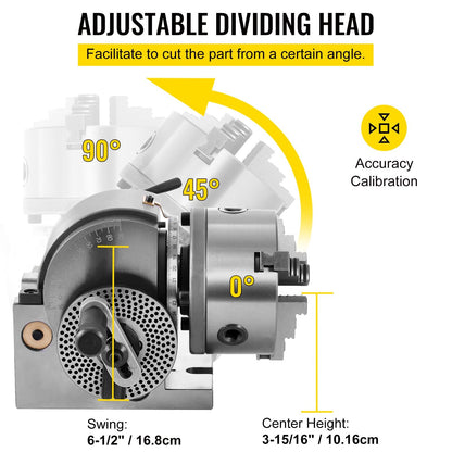 Precision Dividing Head Set with 0.125m 3-Jaw Chuck & Tailstock for Milling