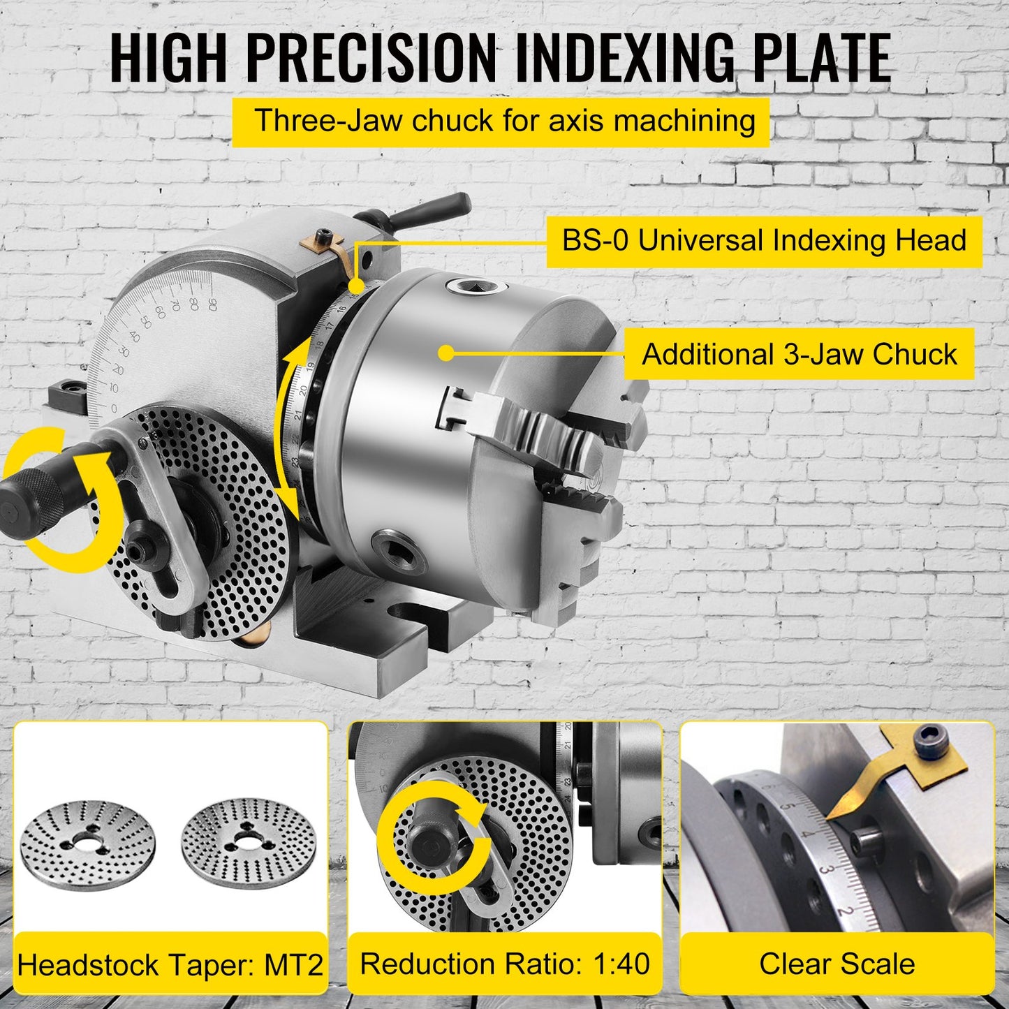 VEVOR BS-0 Dividing Head 5 Inch, Precision Dividing Head Set with 5" 3-jaw Chuck