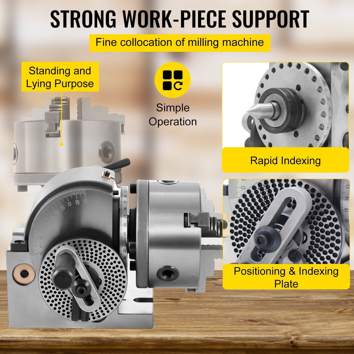 Precision Dividing Head Set with 0.125m 3-Jaw Chuck & Tailstock for Milling