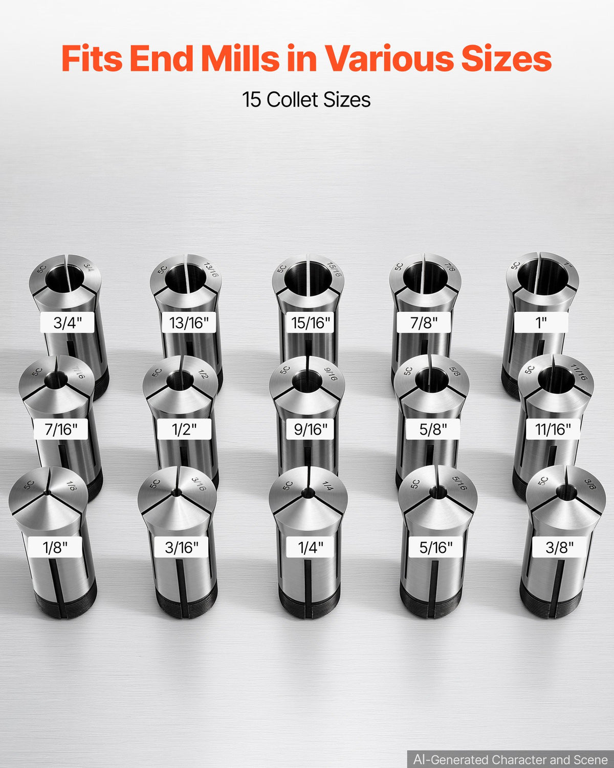 5C Collet Set 1/8"-1" 15 Piece Precision 5C Round Collet Chuck Set, for Milling Machine Drill Presses, 0.0008" TIR High Concentricity, Lathe Chuck Tool with Storage Case, Hardened & Ground