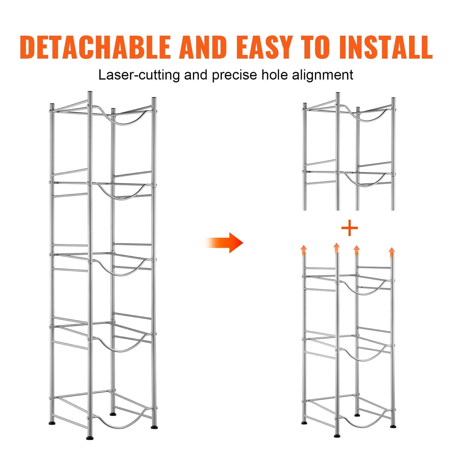 5-Tier Silver Water Bottle Rack for 5 Jugs, Single Row, Iron, Easy Install