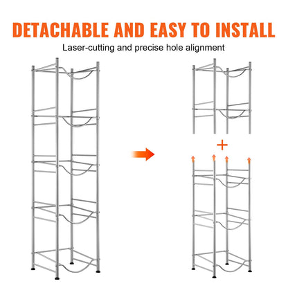 5-Tier Silver Water Bottle Rack for 5 Jugs, Single Row, Iron, Easy Install