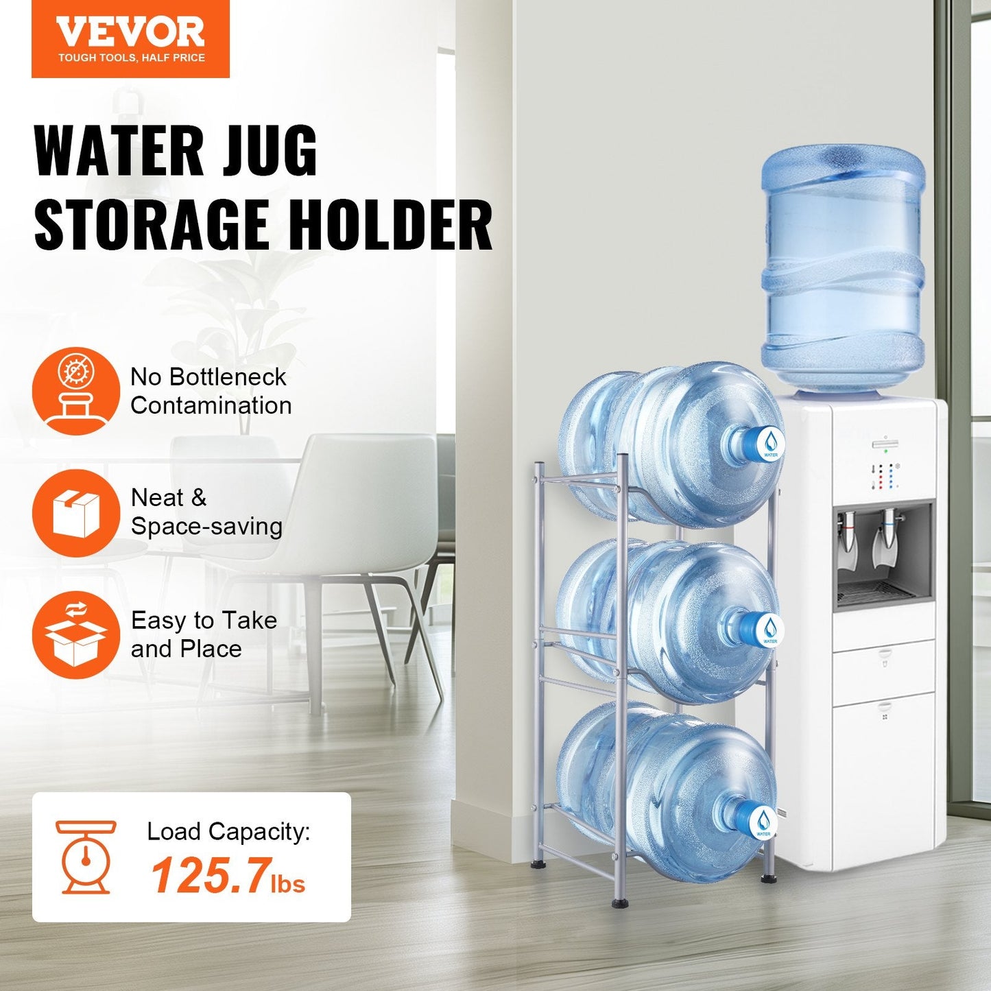 3-Tier Silver Water Bottle Rack, Single Row, Holds 3, Iron, Easy Install