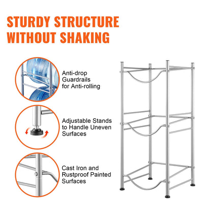 3-Tier Silver Water Bottle Rack, Single Row, Holds 3, Iron, Easy Install