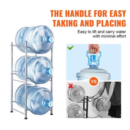 3-Tier Silver Water Bottle Rack, Single Row, Holds 3, Iron, Easy Install