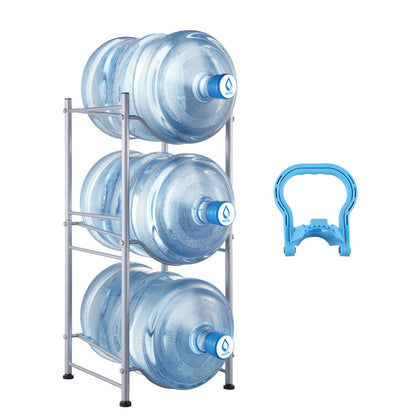 VEVOR 3 Tiers Water Jug Holder Single Row Water Bottle Rack for 3 Bottles Silver
