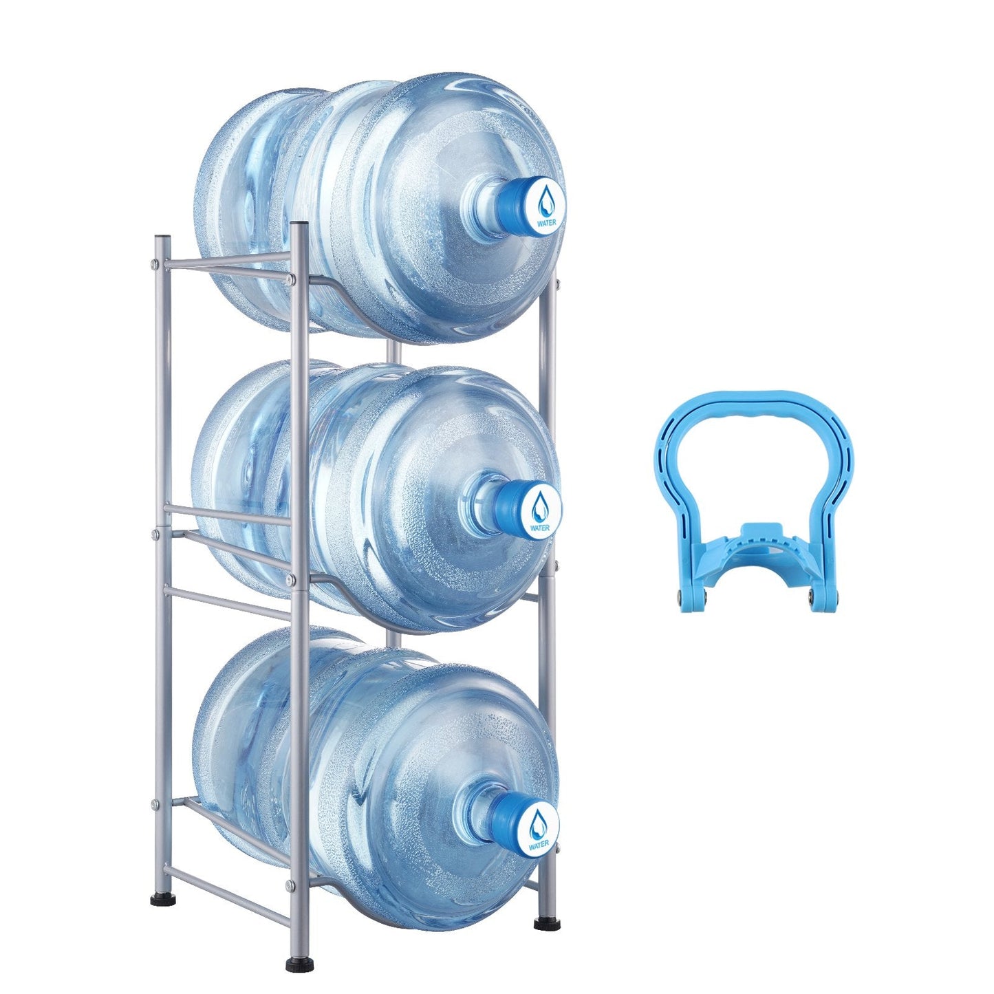 3-Tier Silver Water Bottle Rack, Single Row, Holds 3, Iron, Easy Install