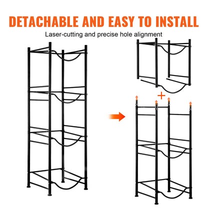 4-Tier Black Water Bottle Rack, Single Row, Holds 4 Bottles, Iron Construction
