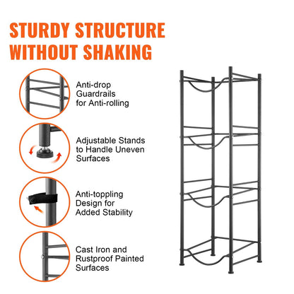 4-Tier Black Water Bottle Rack, Single Row, Holds 4 Bottles, Iron Construction