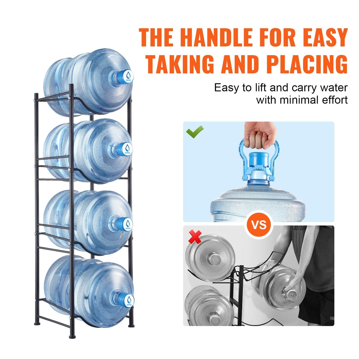 4-Tier Black Water Bottle Rack, Single Row, Holds 4 Bottles, Iron Construction