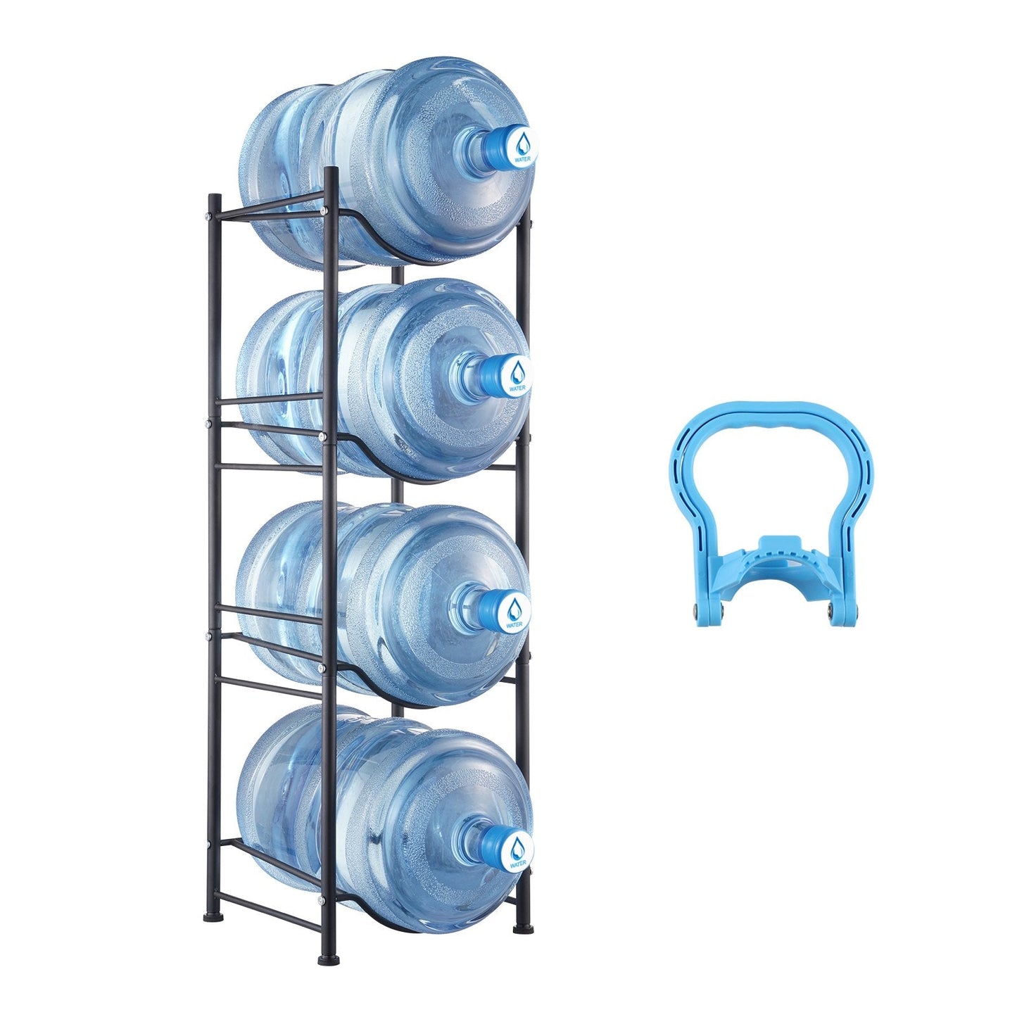 4-Tier Black Water Bottle Rack, Single Row, Holds 4 Bottles, Iron Construction
