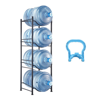 4-Tier Black Water Bottle Rack, Single Row, Holds 4 Bottles, Iron Construction