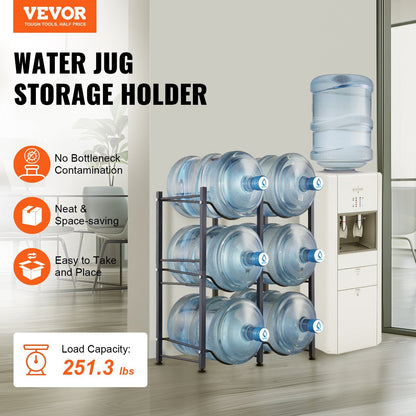3-Tier Black Iron Water Jug Holder for 6 Bottles, Double Row Storage Rack