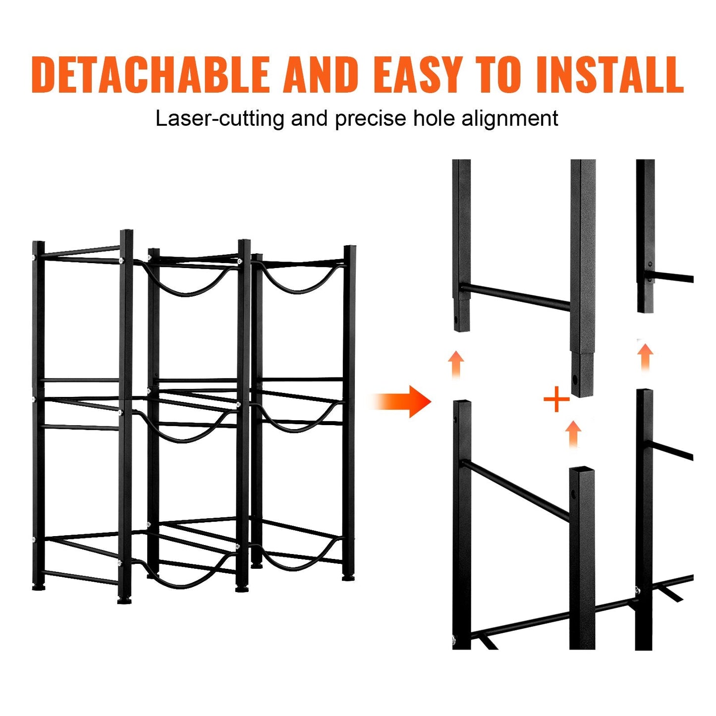 3-Tier Black Iron Water Jug Holder for 6 Bottles, Double Row Storage Rack