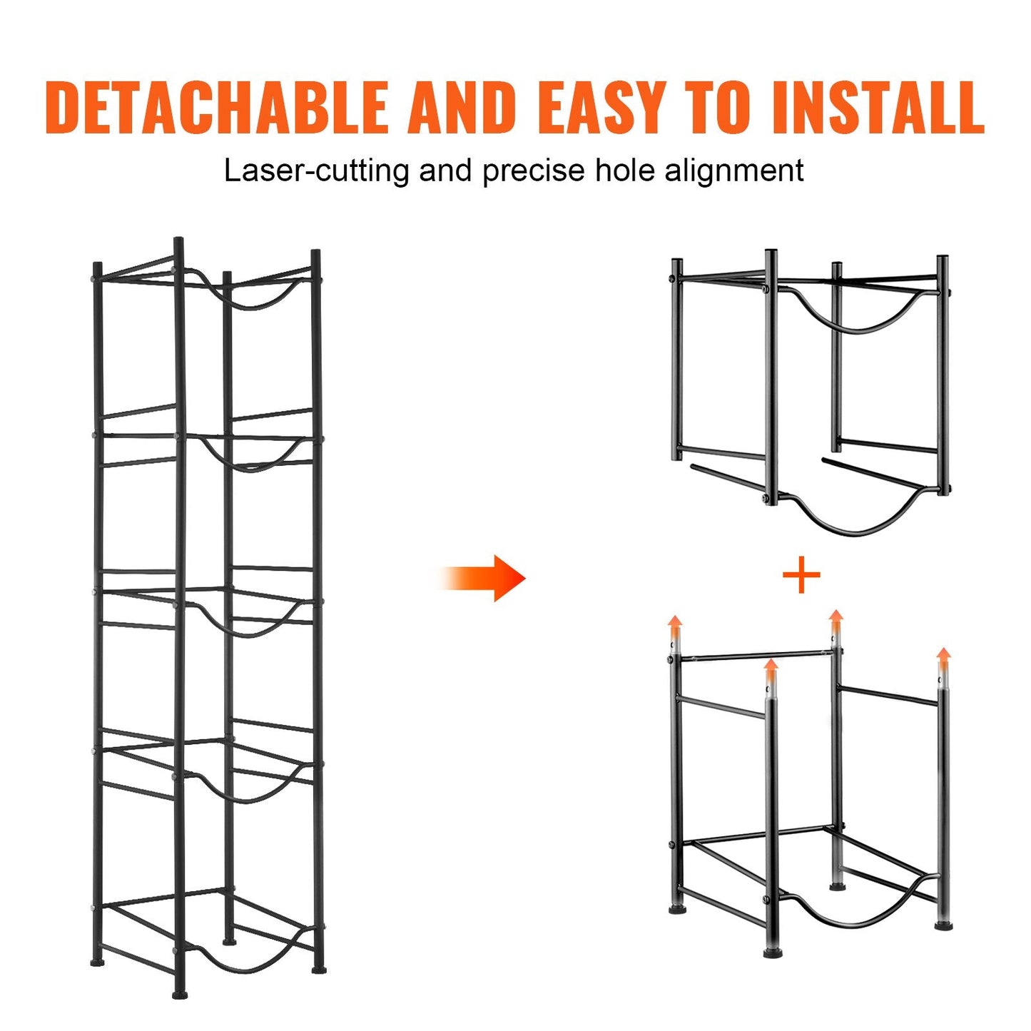 5-Tier Iron Water Bottle Rack, Holds 5 Bottles, Black, Easy Install, Single Row