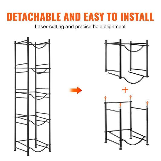 5-Tier Iron Water Bottle Rack, Holds 5 Bottles, Black, Easy Install, Single Row