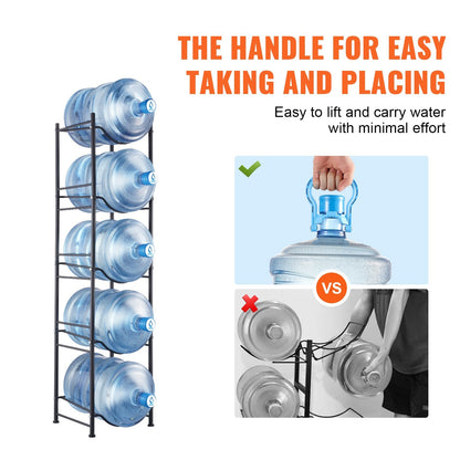 5-Tier Iron Water Bottle Rack, Holds 5 Bottles, Black, Easy Install, Single Row
