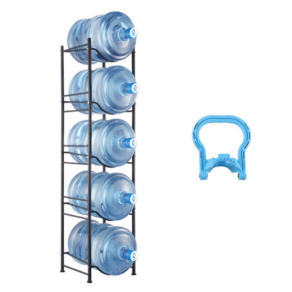 5-Tier Iron Water Bottle Rack, Holds 5 Bottles, Black, Easy Install, Single Row