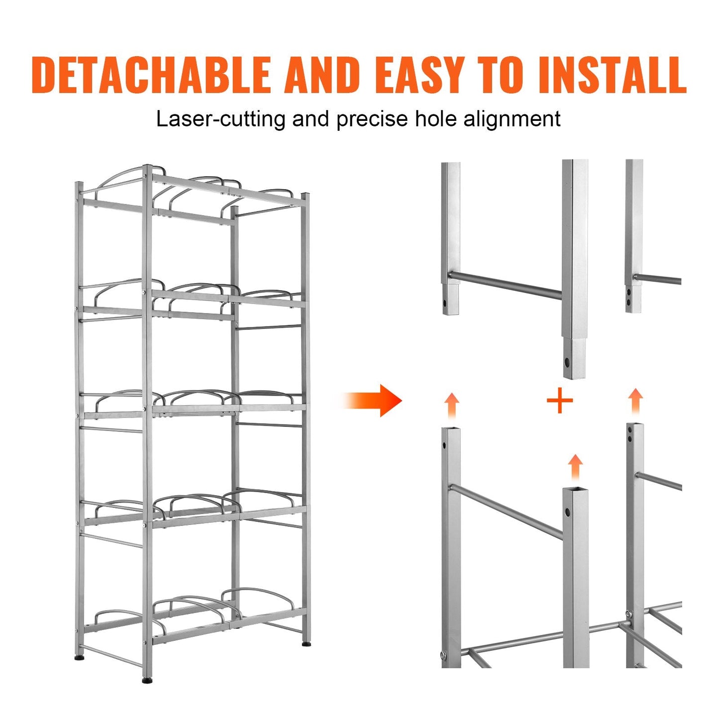 5-Tier Double Row Water Jug Rack for 10 Bottles, Silver Gray, 1.41m Height
