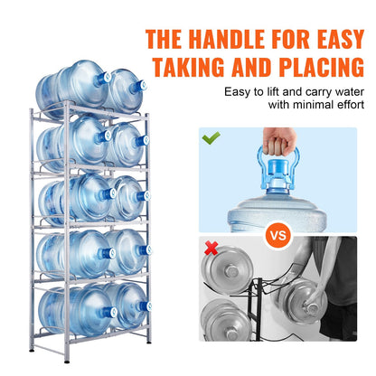 5-Tier Double Row Water Jug Rack for 10 Bottles, Silver Gray, 1.41m Height