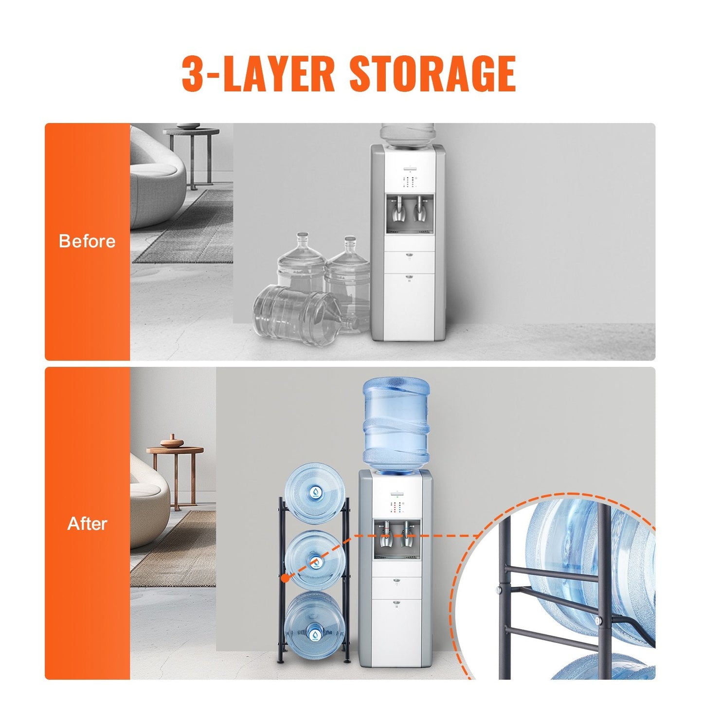 3-Tier Black Water Bottle Rack for 3 Bottles - 0.33m x 0.33m x 0.75m